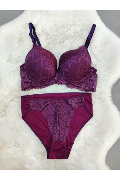 Love Angels Lace Detailed Padded Underwire Bra Panty Set 3-Piece - Lingerie Set