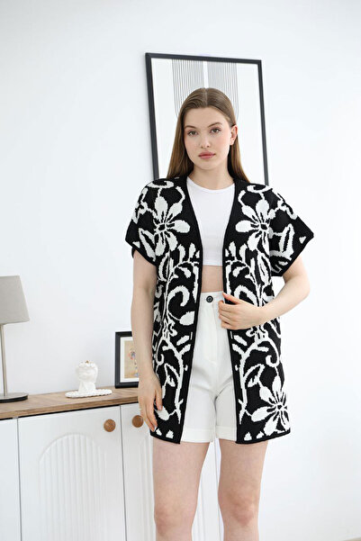 bacc Cardigan tricotat cu model cu jumătate de mânecă neagră pentru femei BCE...