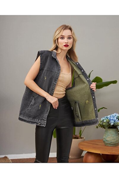 CCTWEAR Oversize Ethnic Embroidered Jean Vest