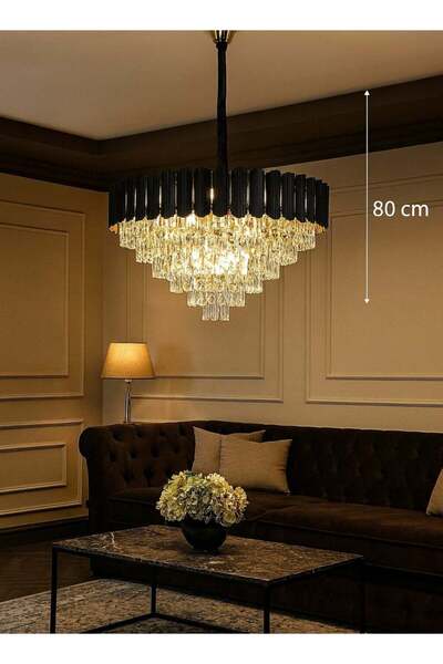 HAMER Modern chandelier, black cover with gold, E14*15L, size 80 cm