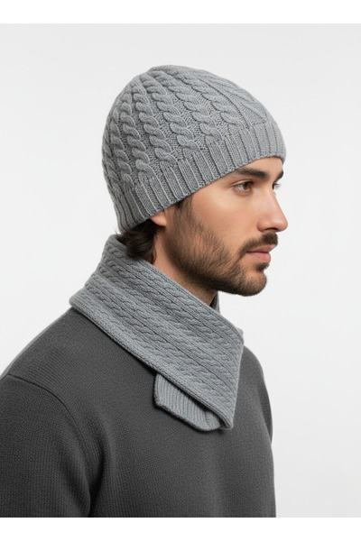 derikem Men's Wool Winter Knitted Beanie Scarf Two-Piece Set