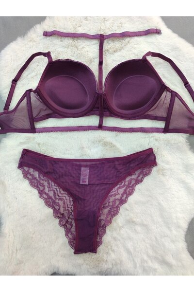 Love Angels Lace and Tulle Detailed Underwire Underwear Set - Fancy Underwear Set - Dowry