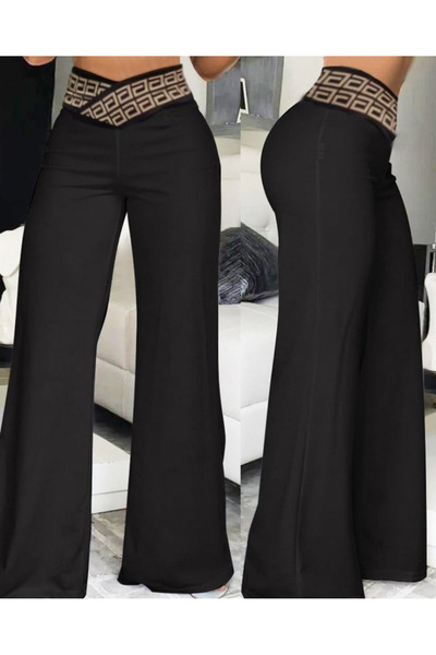 COTTONLAB Women's Double-breasted and Rib Detailed Spaghetti Imported Crepe Trousers on the Waist
