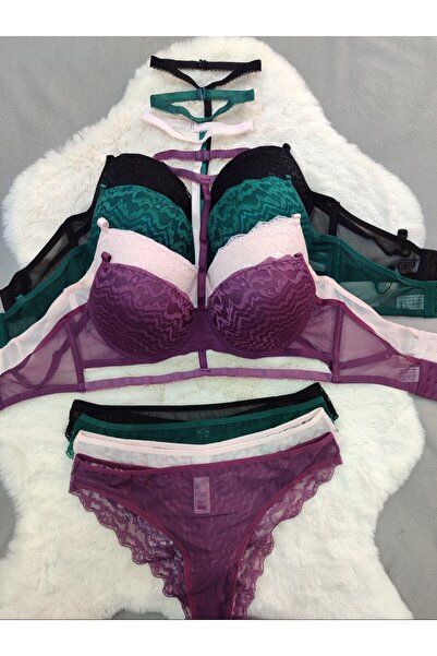 Love Angels Lace and Tulle Detailed Underwire Lingerie Set 4-Piece Set - Fancy Lingerie Set - Dowry Gift