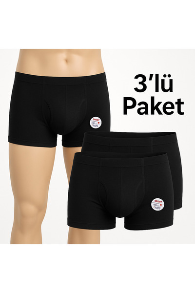 Erkek 3’lü beli lastikli likralı boxer