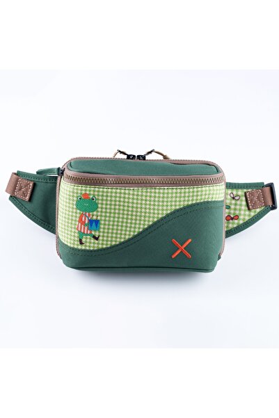pisikopat Yeşil Kurbağa Desenli Kanvas Unisex Göğüs ve Bel Çantası