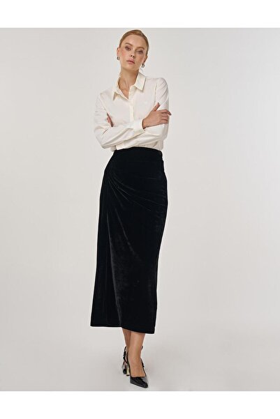 Kayra Draped Velvet Skirt Black