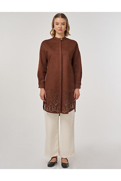 Kayra Lazer Kesim Süet Tunik Camel