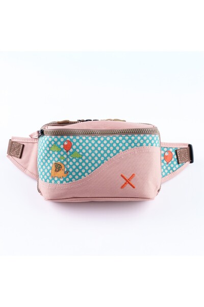 pisikopat Pembe Fil Desenli Kanvas Unisex Göğüs ve Bel Çantası