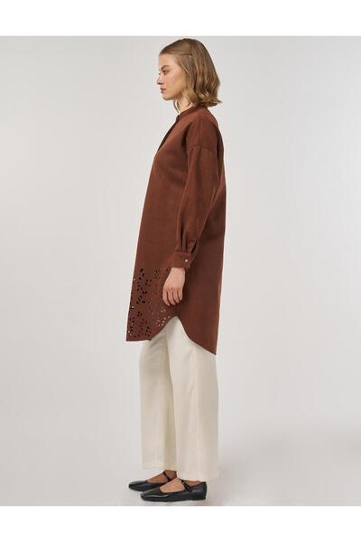 Kayra Lazer Kesim Süet Tunik Camel