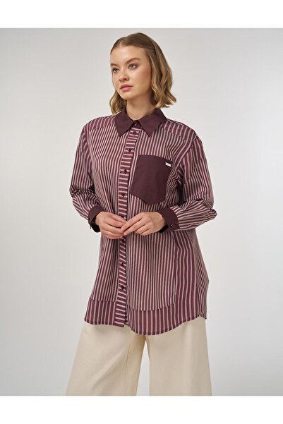 Kayra Stripe Pattern Viscose Tunic Dark Burgundy