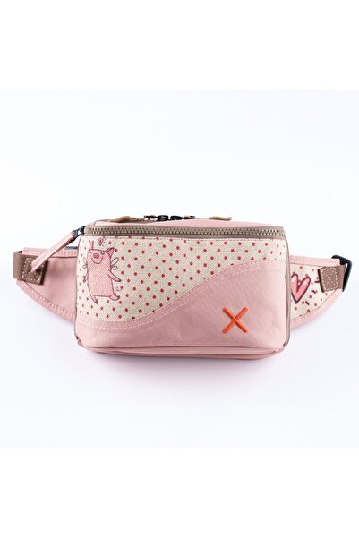 pisikopat Pembe Domuz Desenli Kanvas Unisex Göğüs ve Bel Çantası