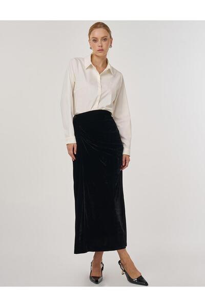 Kayra Draped Velvet Skirt Black
