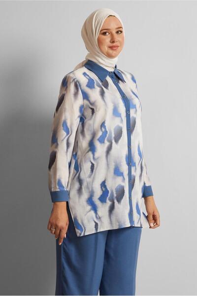 Alvina Patterned Large Size Pants Suit 20706