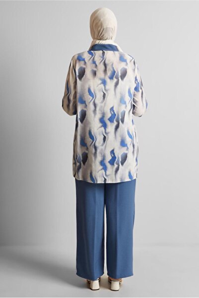 Alvina Patterned Large Size Pants Suit 20706