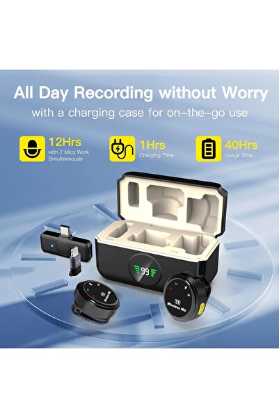 Yelajoy 2 Pack Lapel Wireless Bluetooth Microphone,with Charging Case,Noise Reduction,with Lightning/USB-C