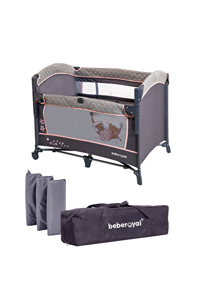 Beberoyal Patut pliant cu 2 nivele si laterala culisanta DREAMING BEAR roz