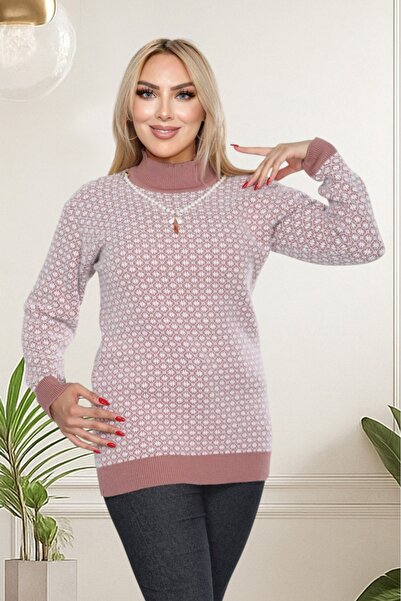 İmran Triko Stylish Beard (Soft) Blouse with Necklace Accessory Detail - Turtleneck New Season Modern Design