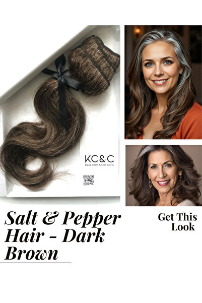 keep calm وصلات شعر قابلة للتثبيت - بني داكن مملح وفلفل - شعر ريمي سلافي بطول...