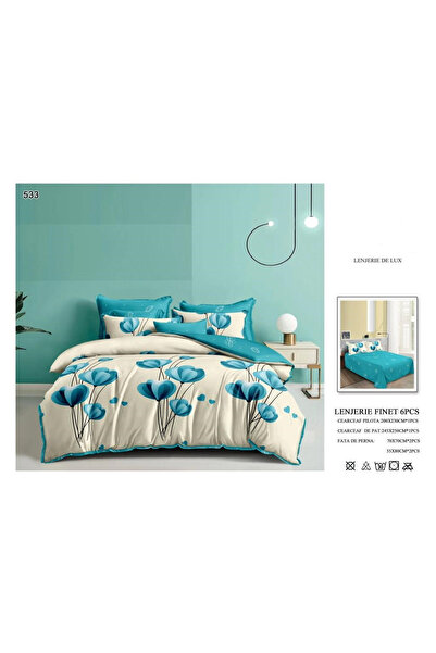 FIONNA.RO Finet Bed Linen 6 Pieces - Turquoise Flowers
