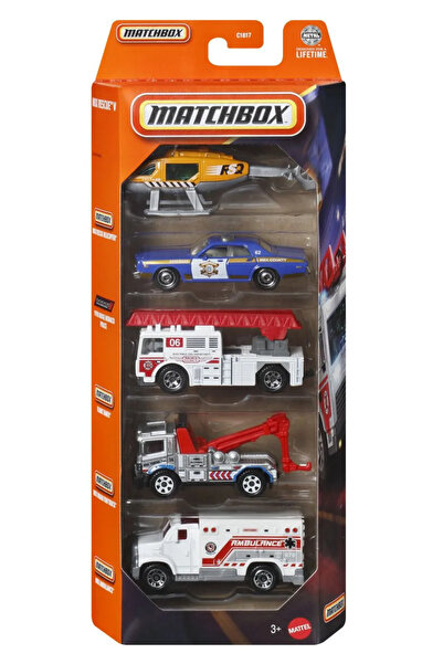 mattel Matchbox set of 5 metal rescue cars, scale 1 to 64, children ages 3 to 12