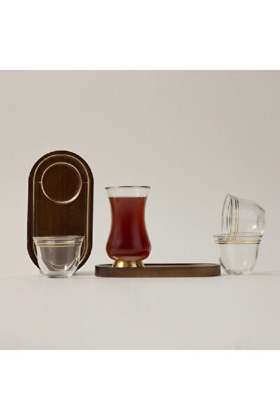 Dallaty طقم فناجين شاي وقهوة من الخشب والزجاج 18 قطعة