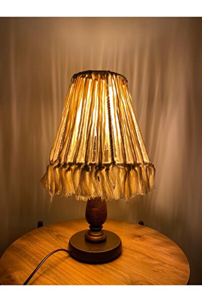 Boho Vento Bohem Makrome Ahşap Abajur