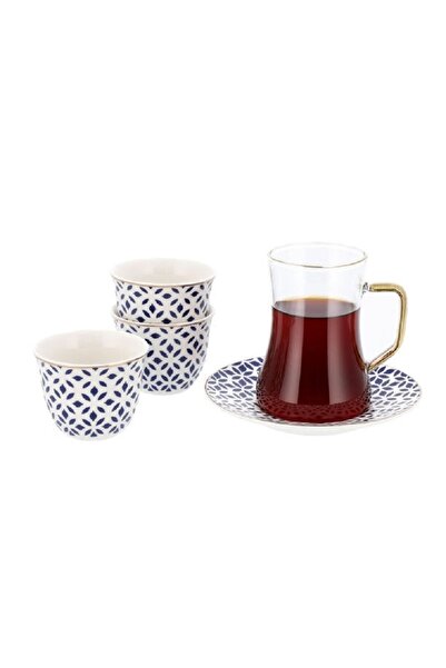 Dallaty white with gold and blue patterns Tea and coffee cups set 18 pcs