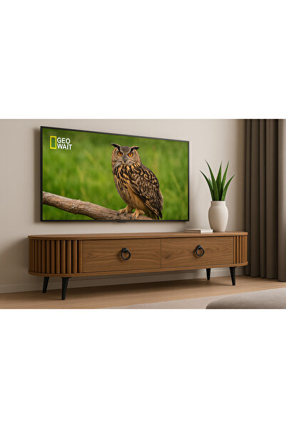 moka park avm Linea 180 lik Ovalli Çıtalı 2 Kapaklı TV Ünitesi – Ceviz Detaylı, 180 cm, Duvara Monte Edilebilir