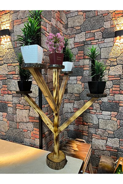 Göçmen ahşap ürünleri Doğal Ahşap 5’li Çiçeklik | Saksılık Düzenleyici