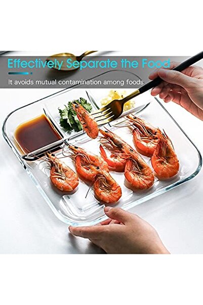 devigo Bölmeli Cam Tabak - 3 Bölmeli Şeffaf Dayanıklı Servis Tabağı kişisel kahvaltı tabağı