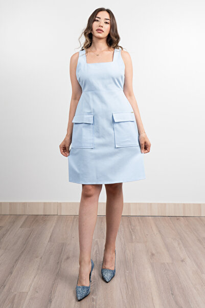 MissVina Kapak Cepli Kot Gabardin Kalın Askılı Elbise 50327