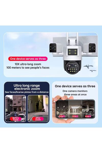 CHOOSEAX CAMERA SUPRAVEGHERE CU 3 LENTILE-conexiune 4G-Wireless-SD card 128Gb