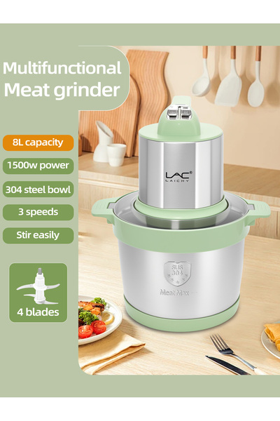 LAC LAICHY 8L Large Capacity Chopper,1500W,3 Speeds,4 Bi-Level Blades,For Meat,Onion,Vegetables,Fruits