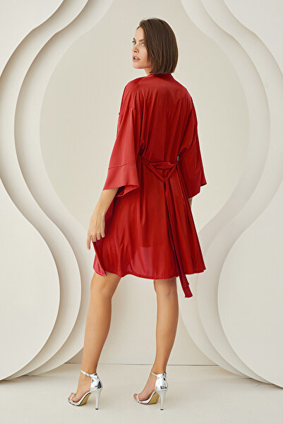 NBB Burgundy Silky Short Belted Single Robe