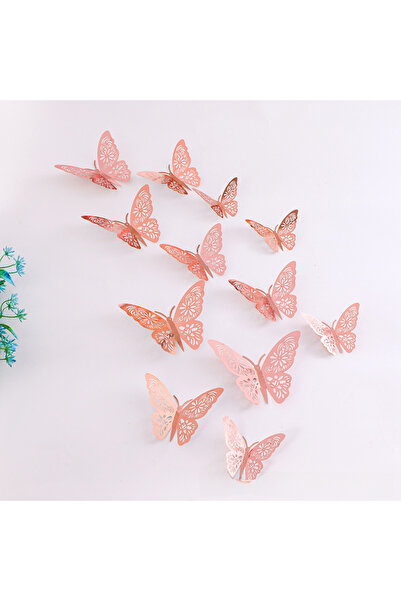 Choice1 K Rose Golden Butterfly (12 pieces) Xiyin Magic Color 3D Butterfly Hollow Wall Sticker DIY Home Cake