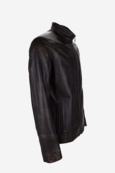 Valmenti Men's Genuine Leather Whiskey Antique Leather Coat