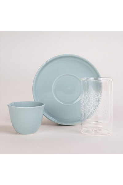 Dallaty light green glass and porcelain Tea and coffee cups set 18 pcs