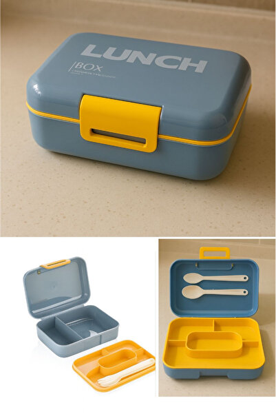 AYGÖREN HOME 2 Katlı Taşınabilir Yemek Kabı Lunch Box 5 Bölmeli Beslenme Kutusu Saklama Kabı Çatal Kaşık Bıçak