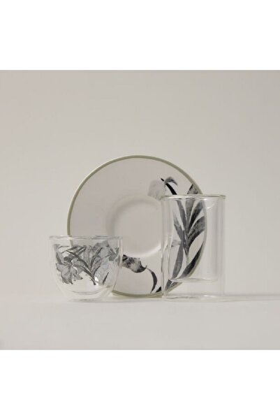 Dallaty طقم فناجين شاي وقهوة من البورسلين الأبيض والزجاج 18 قطعة