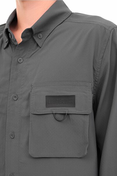 lumberjack ML HEST 60C-QA1000 4FX Gri Erkek Uzun Kollu Gömlek