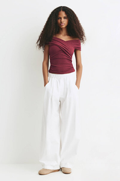 Pull & Bear Surplice Bardot neckline top