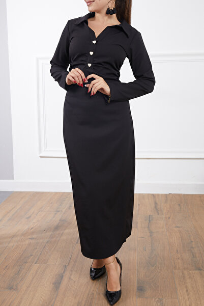 DPARİS Long Dress with Shirt Collar and Slit at the Back