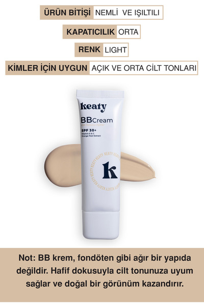 KEATY Bb Cream Spf 30+ Light |   High Coverage, Anti-Blemish and Brightening Effect |   50ml