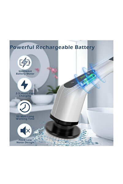 Generic فرشاة كهربائية دوارة - 8 رؤوس فرشاة قابلة للاستبدال، مدة تشغيل 90 دقيقة، 3 أحجام قابلة للتعديل، سرعتان