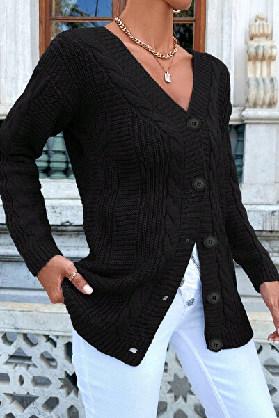 Cemre Life Dámský pletený kardigan s měkkým texturou a výstřihem do V