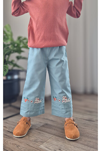 BALKABAĞI Kawaii Tavşan Nakışlı Kız Çocuk Gabardin Pantolon
