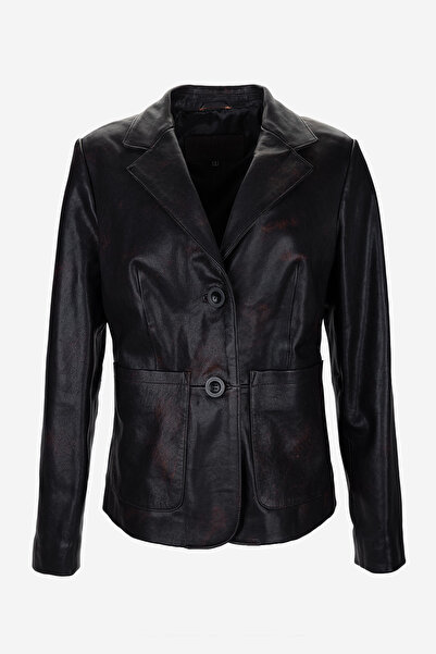 Valmenti Kadın Hakiki Deri Kızıl Eskitme Deri Mont