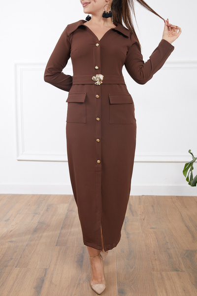 DPARİS Long Dress with Belt Detail and Pockets