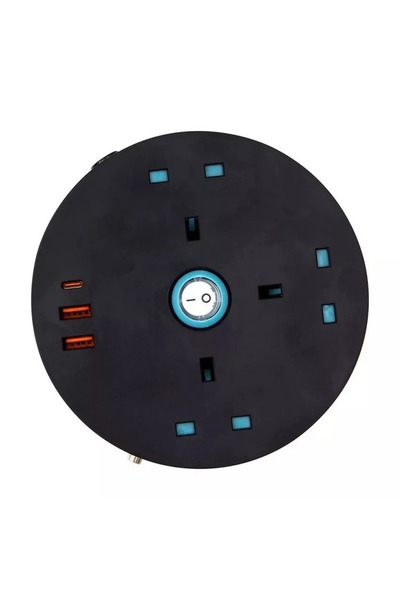 Home Best Power Extension, 3 UK Sockets, 2 USB-A, 1 USB-C Ports, 2M, Black